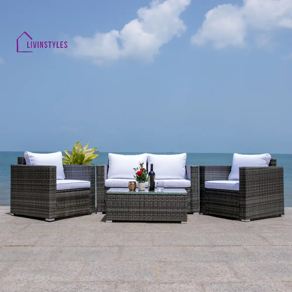 Power Outdoor Sofa Set 2 Seater 2 Single seater and 1 Center Table Set (White) - Brown - Sofa Sets
