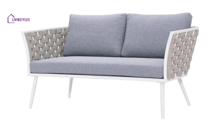 Pozen Outdoor Garden Balcony Sofa Set 2 Seater 2 Single seater and 1 Center Table Set Braid & Rope (White + Cream)