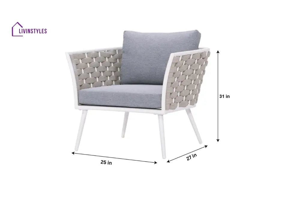 Pozen Outdoor Garden Balcony Sofa Set 2 Seater 2 Single seater and 1 Center Table Set Braid & Rope (White + Cream)