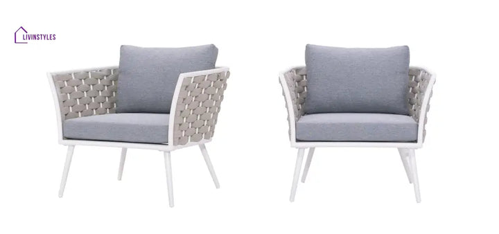 Pozen Outdoor Garden Balcony Sofa Set 2 Seater 2 Single seater and 1 Center Table Set Braid & Rope (White + Cream)