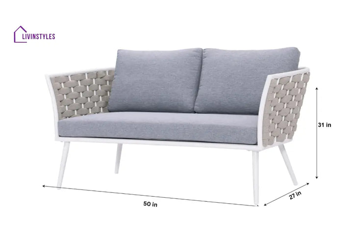 Pozen Outdoor Garden Balcony Sofa Set 2 Seater 2 Single seater and 1 Center Table Set Braid & Rope (White + Cream)