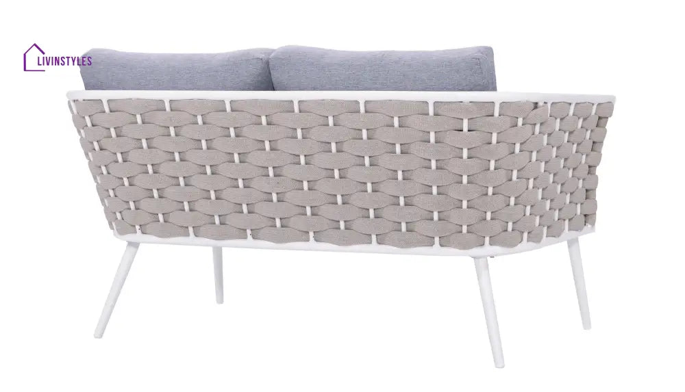 Pozen Outdoor Garden Balcony Sofa Set 2 Seater 2 Single seater and 1 Center Table Set Braid & Rope (White + Cream)
