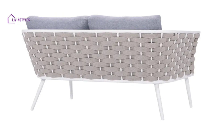 Pozen Outdoor Garden Balcony Sofa Set 2 Seater 2 Single seater and 1 Center Table Set Braid & Rope (White + Cream)