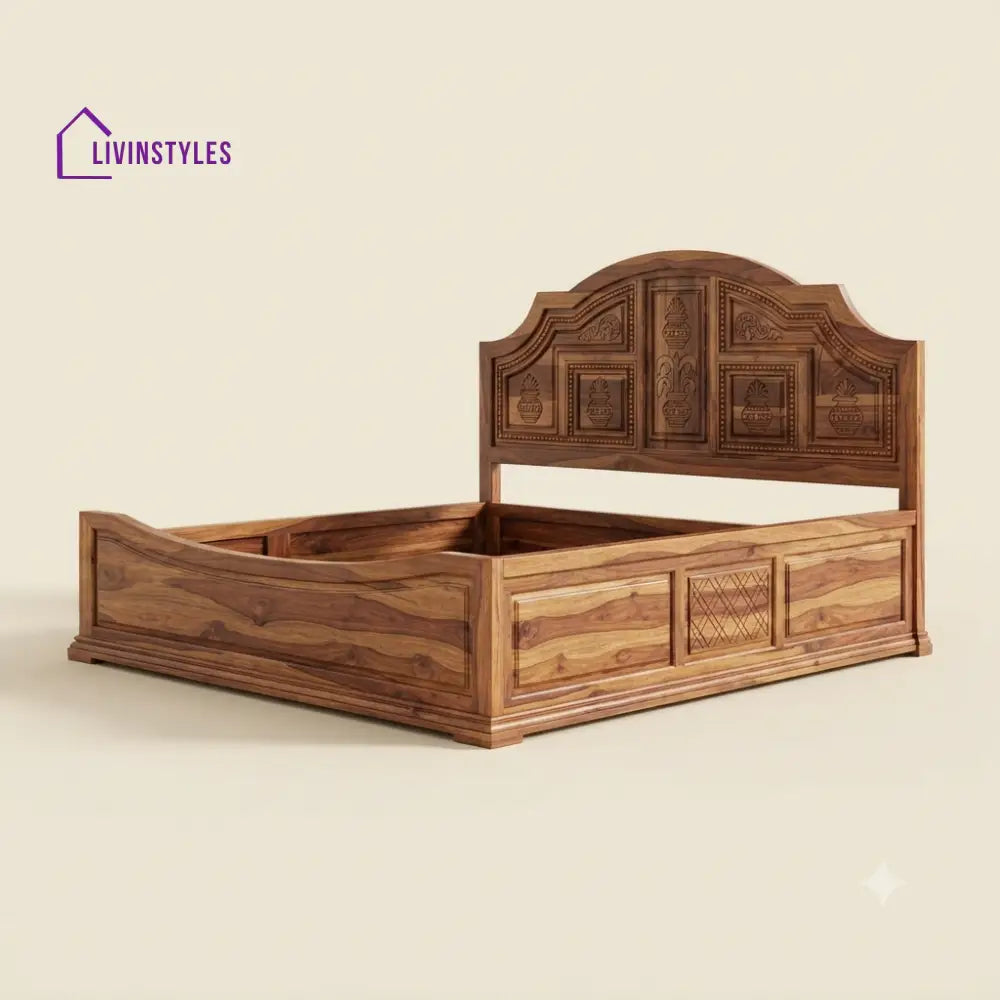 Prabha Sheesham Wood Bed With Box Storage | Wooden Bed