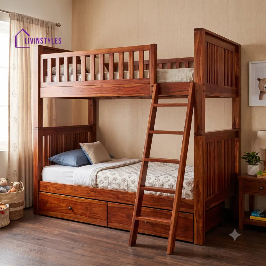 Pradeep Sheesham Wood Bunk Bed With Storage | Kids Bed