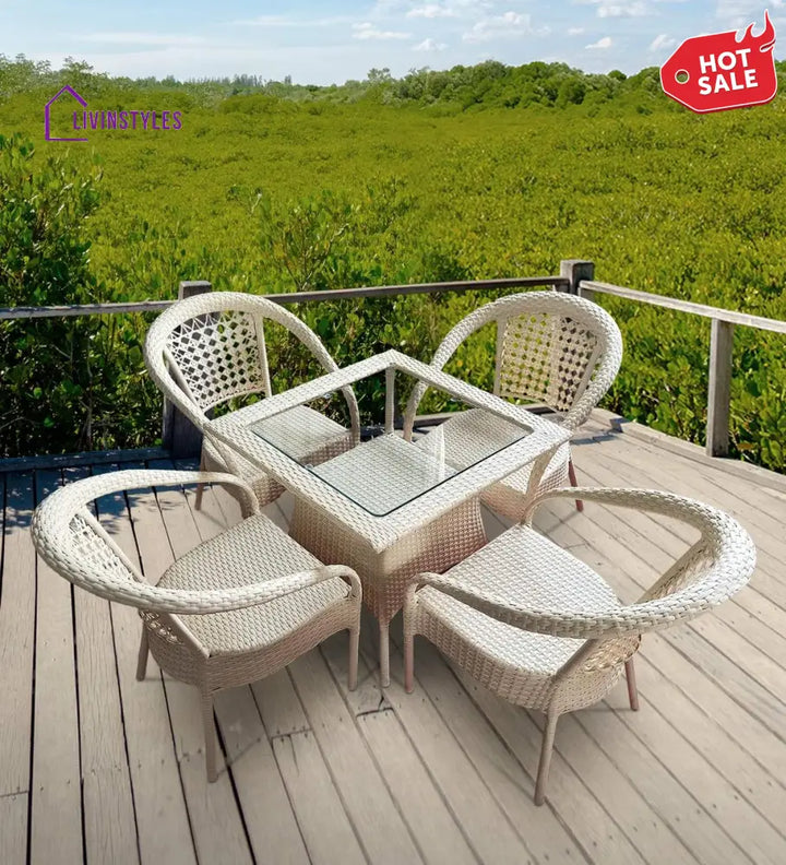 Pragya Outdoor Patio Seating Set 4 Chairs And 1 Table (Cream) Coffee Sets