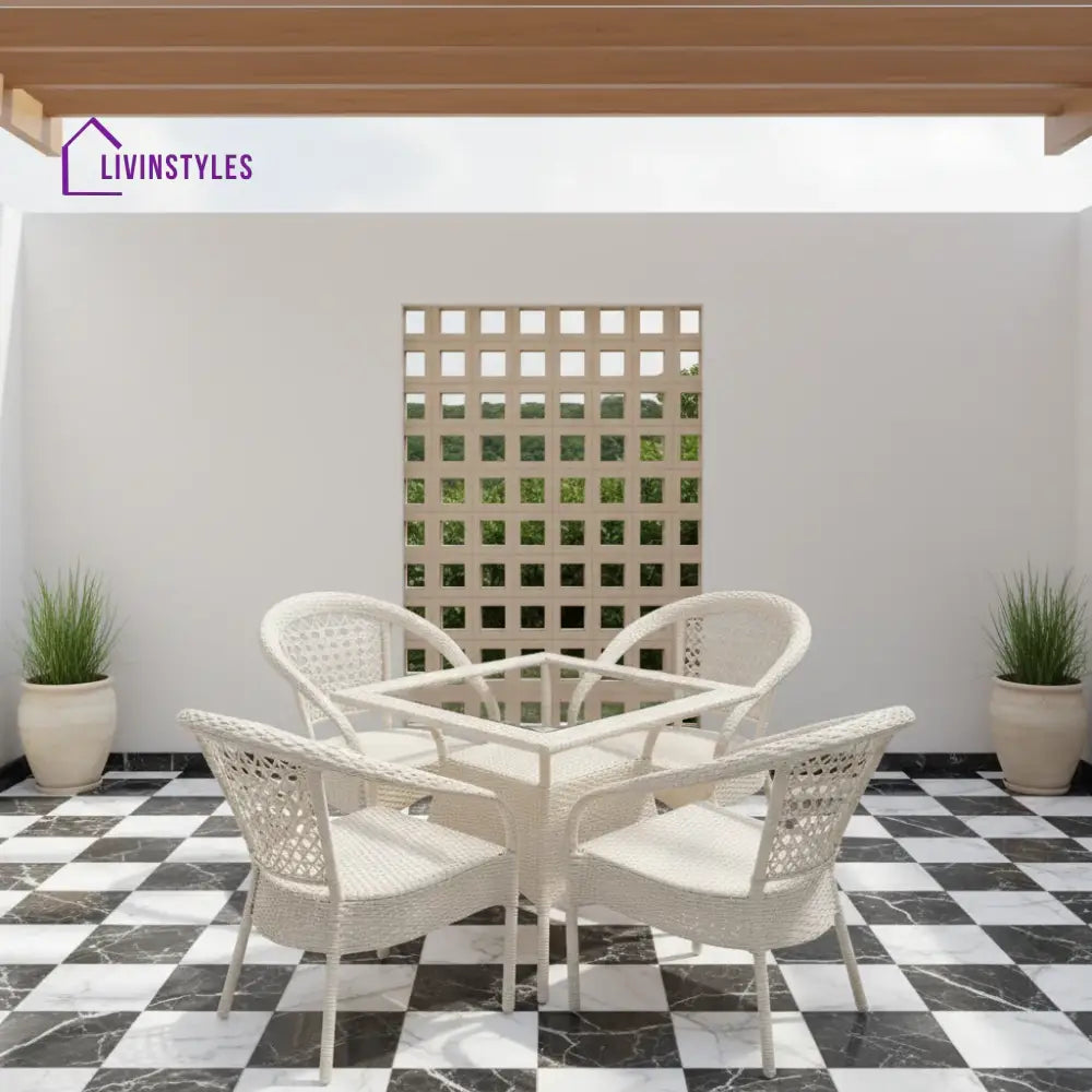 Pragya Outdoor Patio Seating Set 4 Chairs And 1 Table (Cream) Coffee Sets