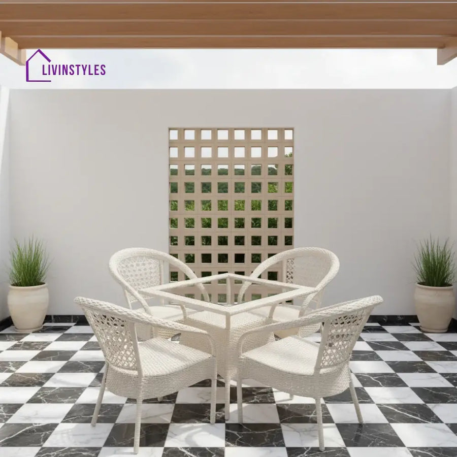 Pragya Outdoor Patio Seating Set 4 Chairs And 1 Table (Cream) Coffee Sets