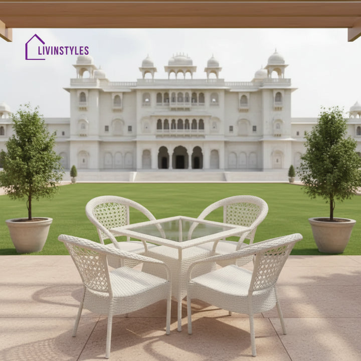 Pragya Outdoor Patio Seating Set 4 Chairs And 1 Table (Cream) Coffee Sets