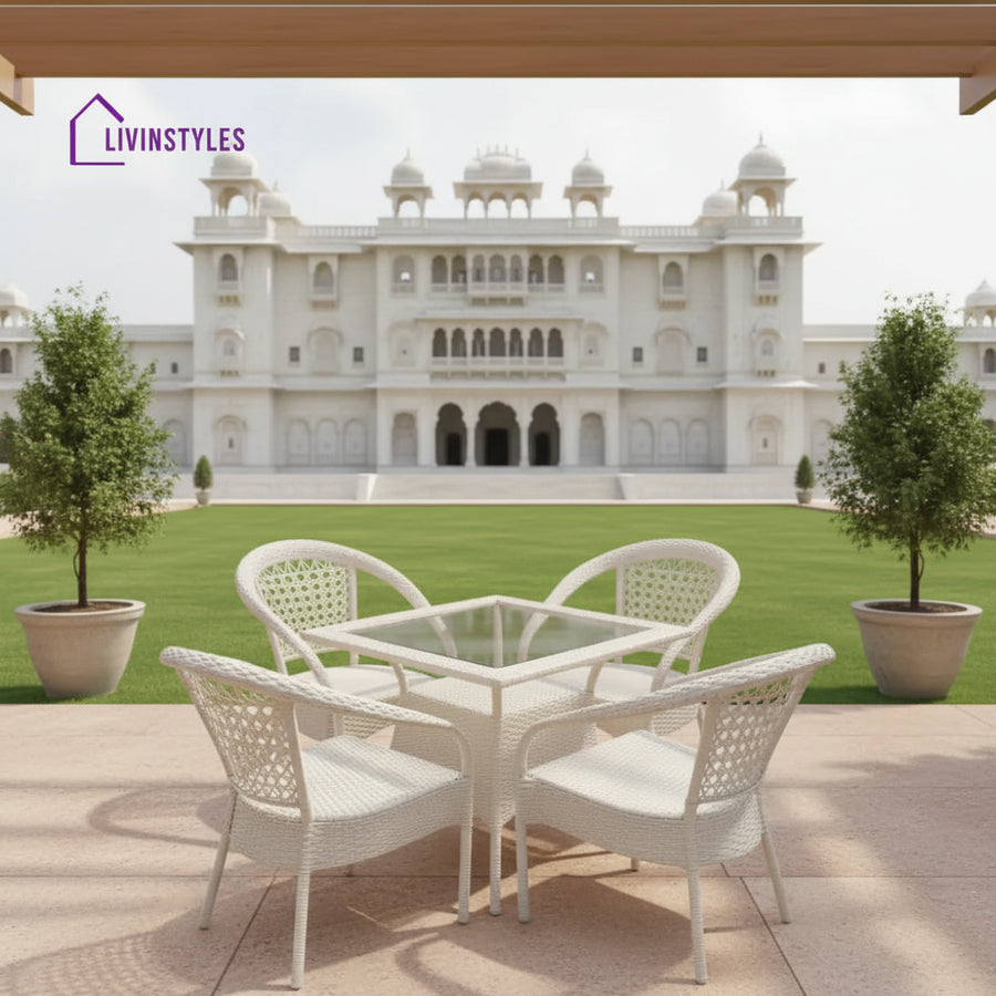 Pragya Outdoor Patio Seating Set 4 Chairs And 1 Table (Cream) Coffee Sets