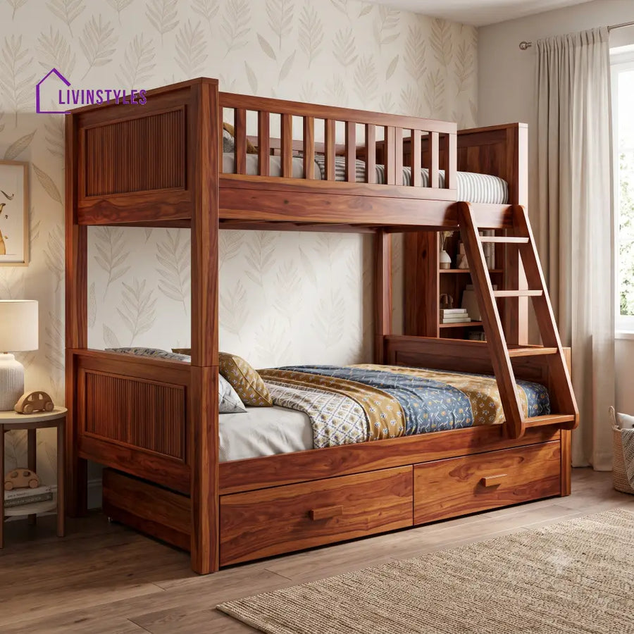 Prakash Sheesham Wood Bunk Bed With Storage | Kids Bed
