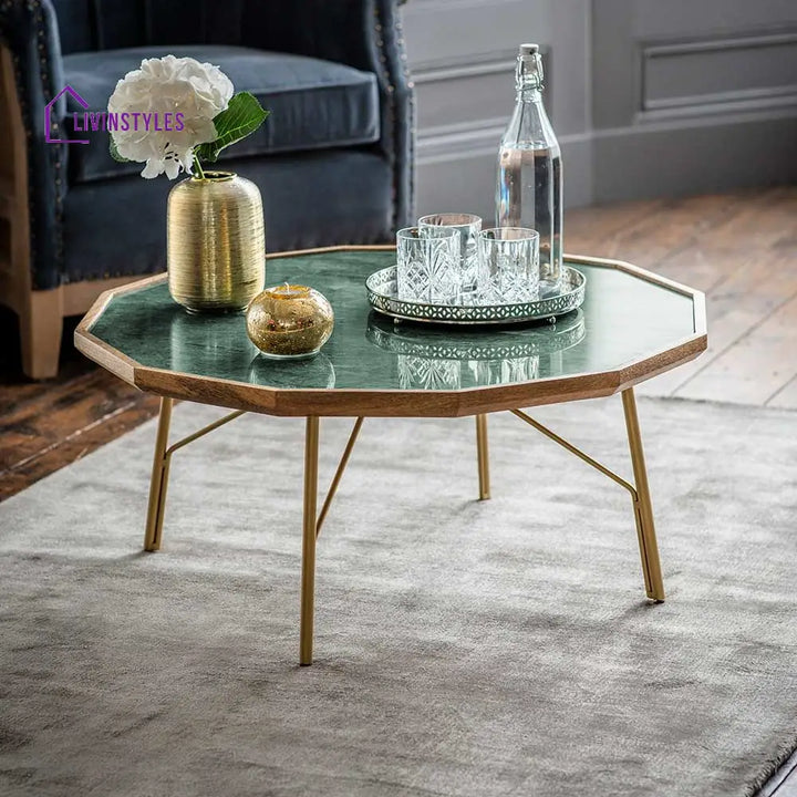 Pranav Green Marble Top Jade Coffee Table – Contemporary Elegance for Your Living Space Coffee Table