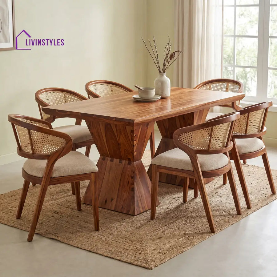 Pranavi Premium Wooden 6 Seater Dining Table Set