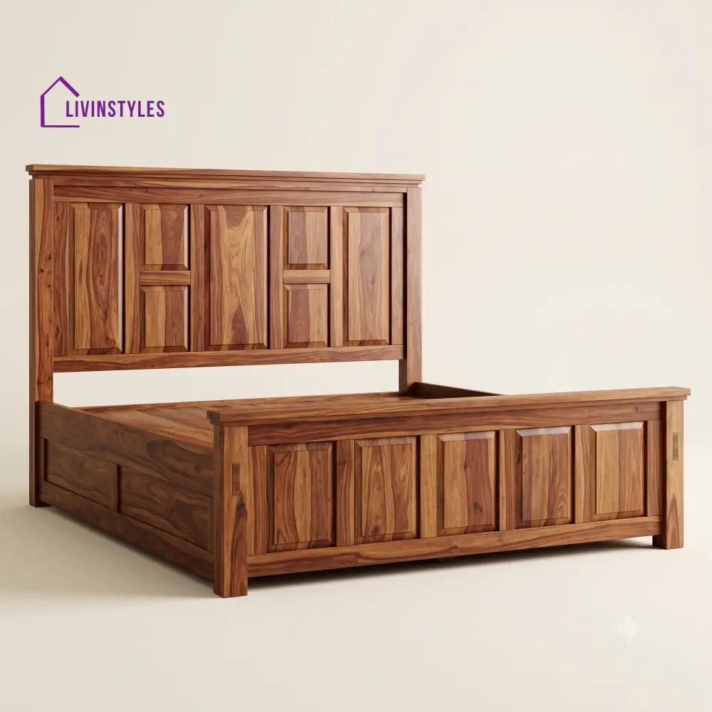 Pranavi Sheesham Wood Bed With Box Storage | Wooden Bed