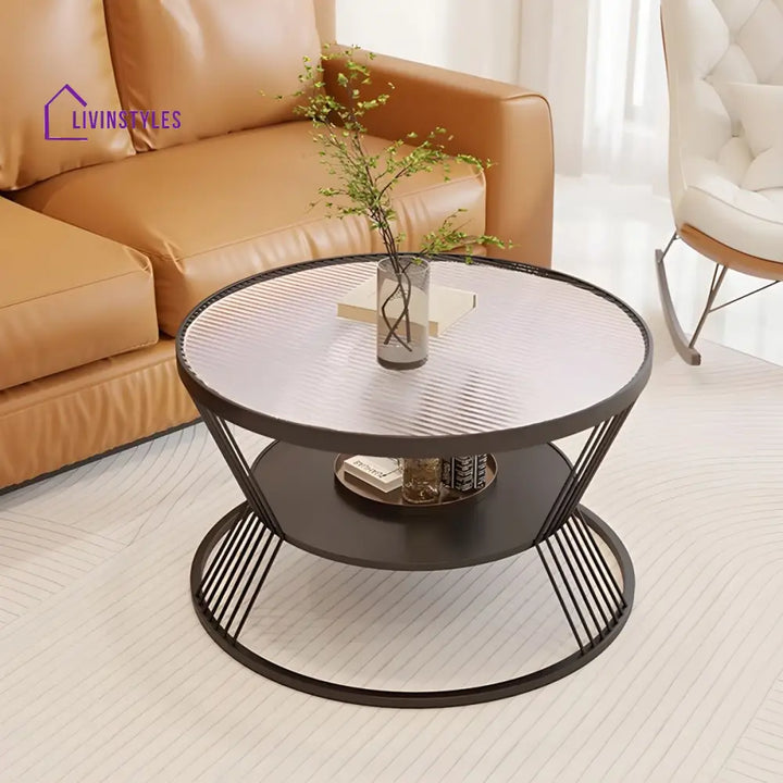 Pranavi Stainless Steel and Fluted Glass Top Coffee Table for Living Room