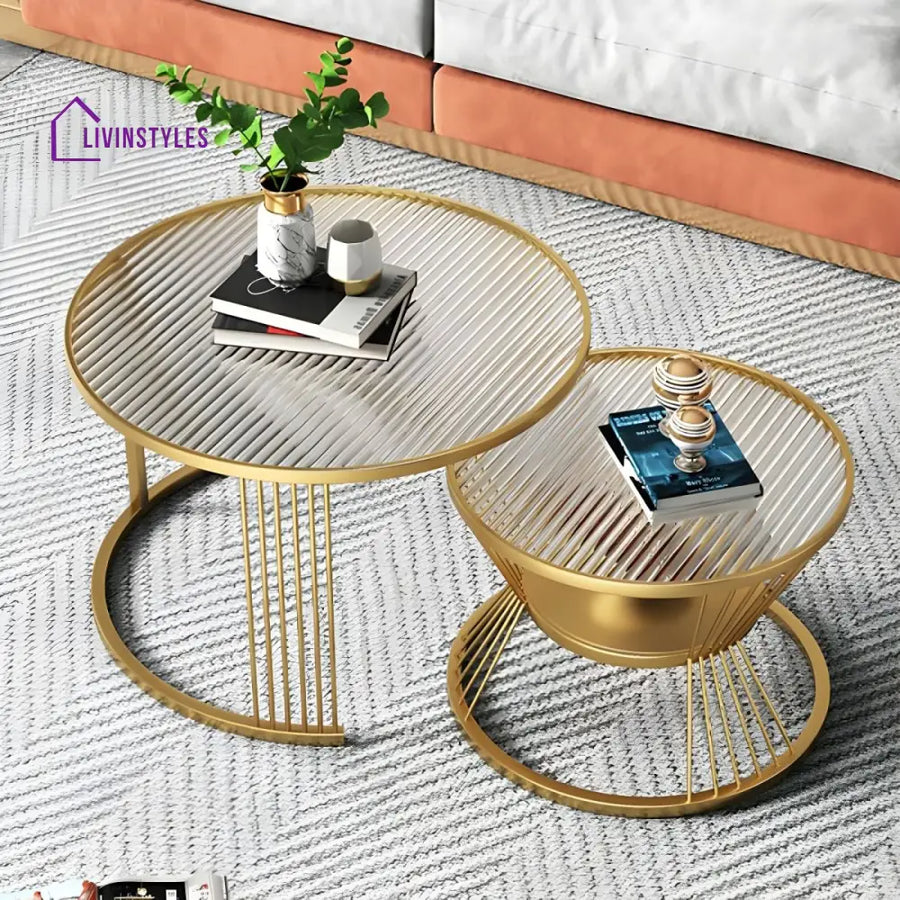 Pranavi Stainless Steel and Fluted Glass Top Coffee Table for Living Room