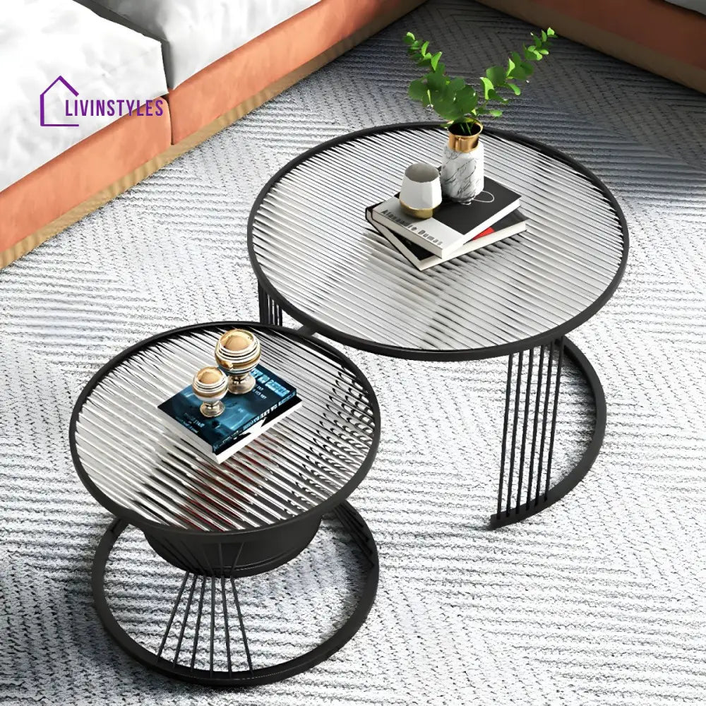 Pranavi Stainless Steel and Fluted Glass Top Coffee Table for Living Room