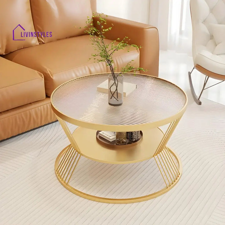 Pranavi Stainless Steel and Fluted Glass Top Coffee Table for Living Room