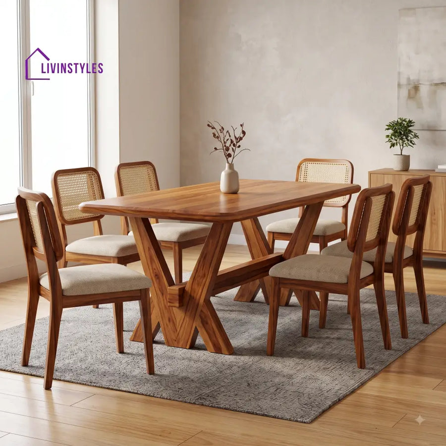 Prarthana Premium Wooden 6 Seater Dining Table Set
