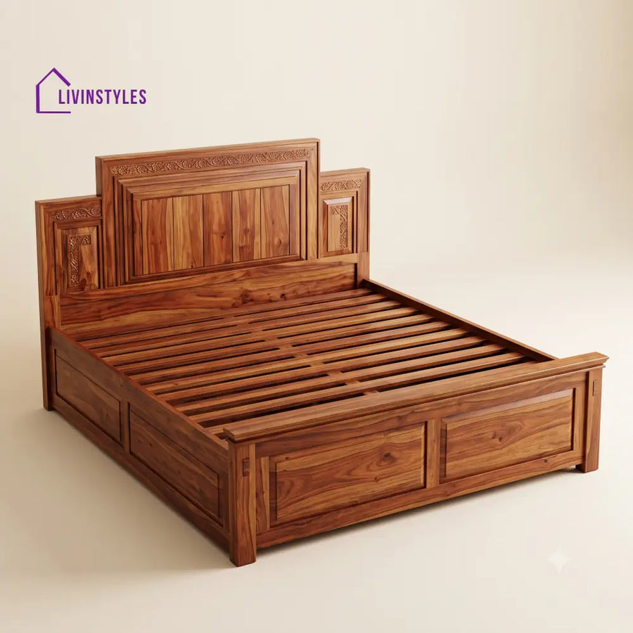 Prarthana Sheesham Wood Bed With Box Storage | Wooden Bed