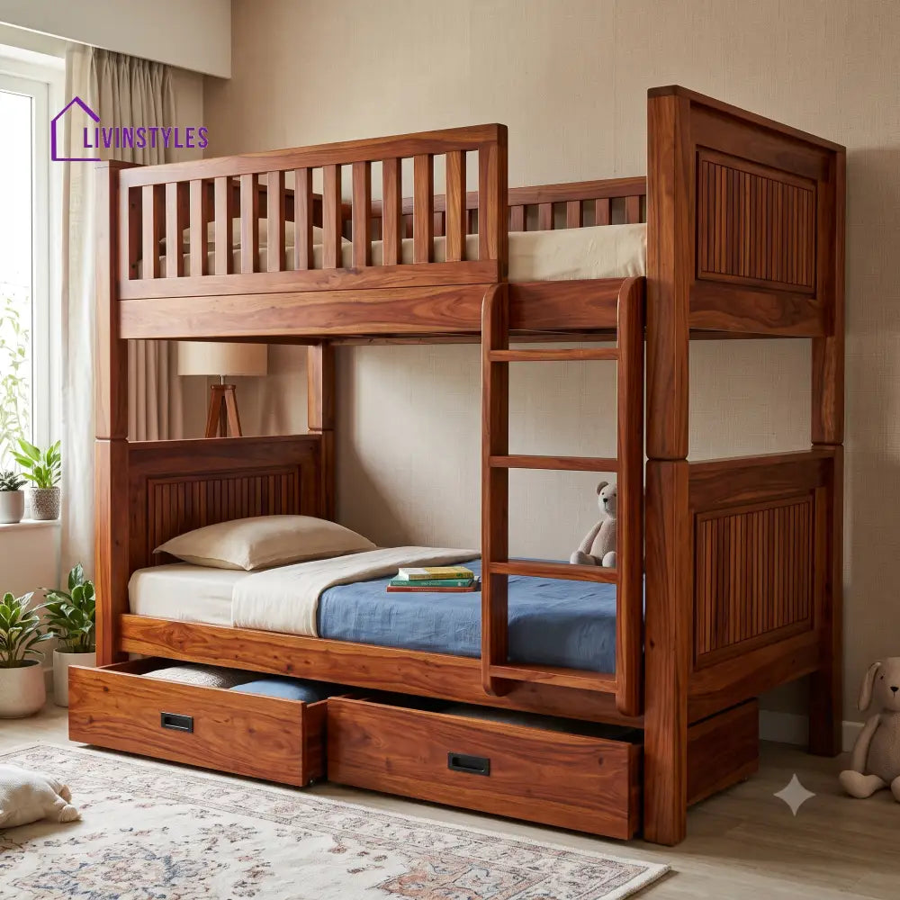 Prasanna Sheesham Wood Bunk Bed With Storage | Kids Bed