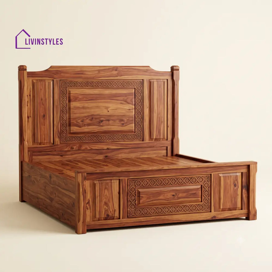 Preetha Sheesham Wood Bed With Box Storage | Wooden Bed