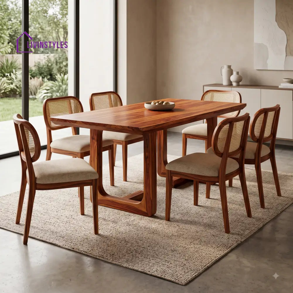 Preethi Premium Wooden 6 Seater Dining Table Set