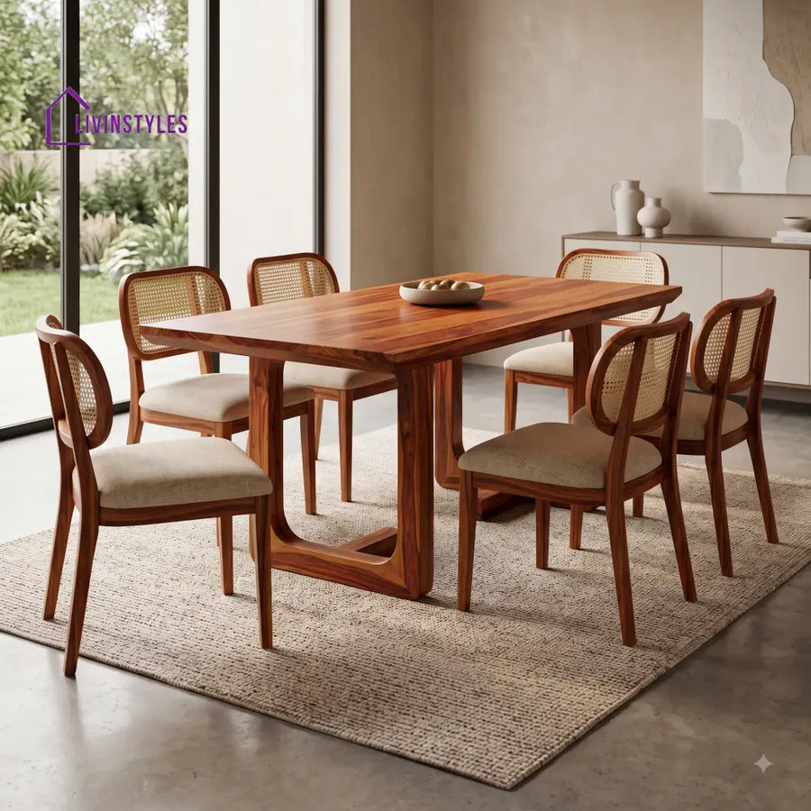 Preethi Premium Wooden 6 Seater Dining Table Set