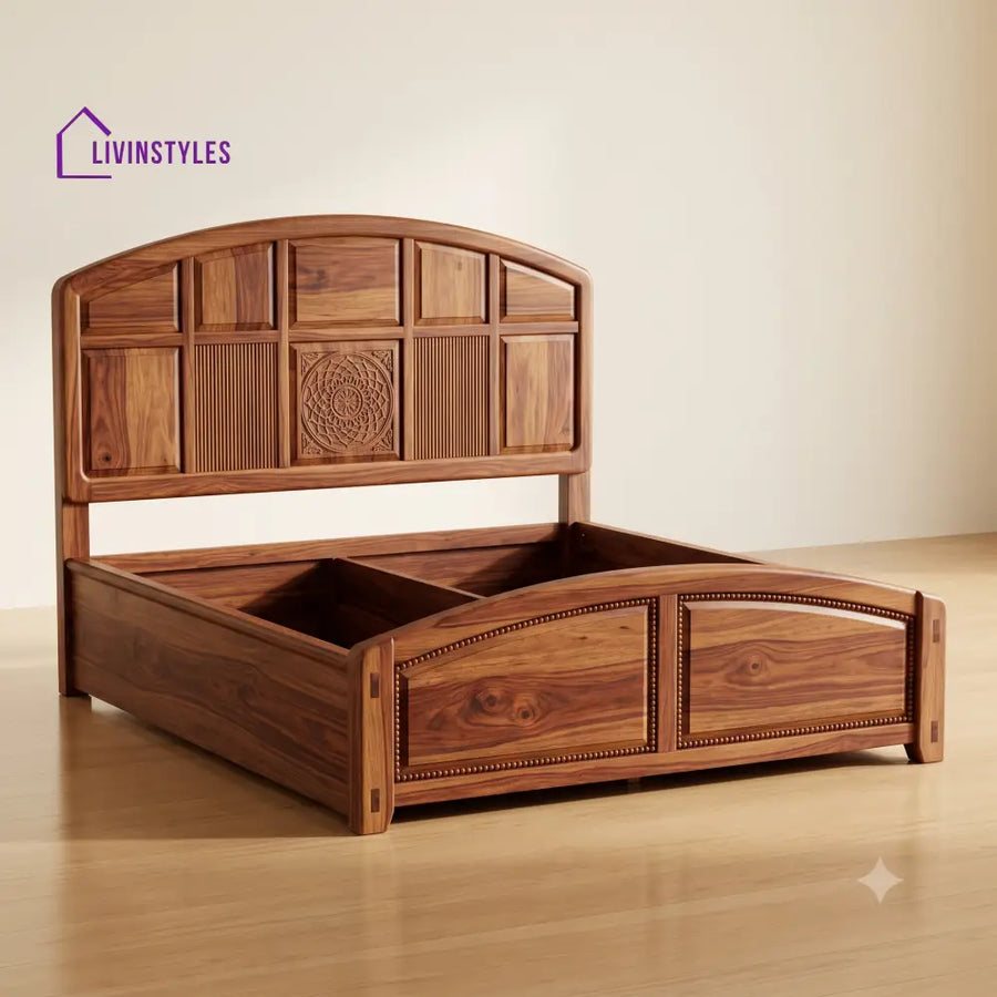 Preethi Sheesham Wood Bed With Box Storage | Wooden Bed