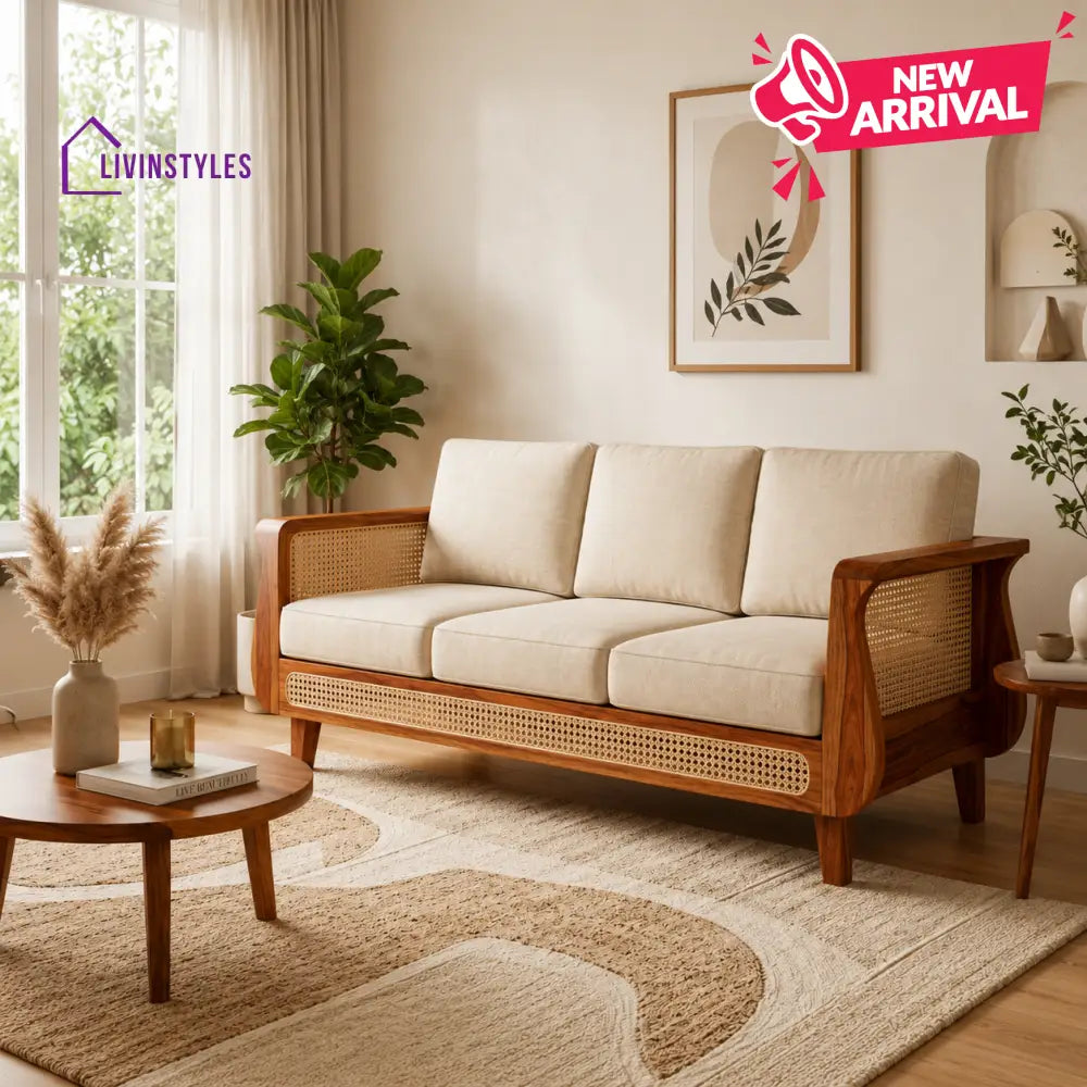 Preeti Sheesham Wood and Cane Sofa for Living Room