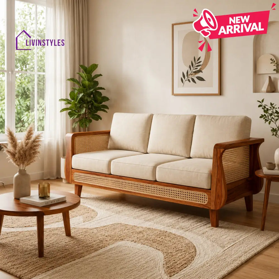 Preeti Sheesham Wood and Cane Sofa for Living Room