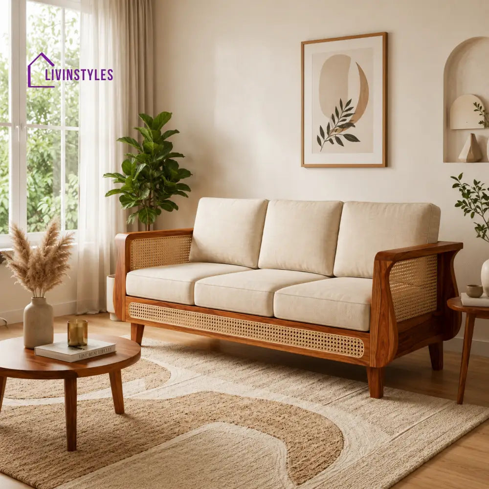 Preeti Sheesham Wood and Cane Sofa for Living Room