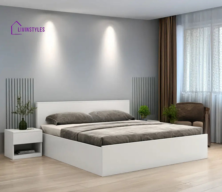 Preksha Engineered Wood Bed in Frosty White Finish