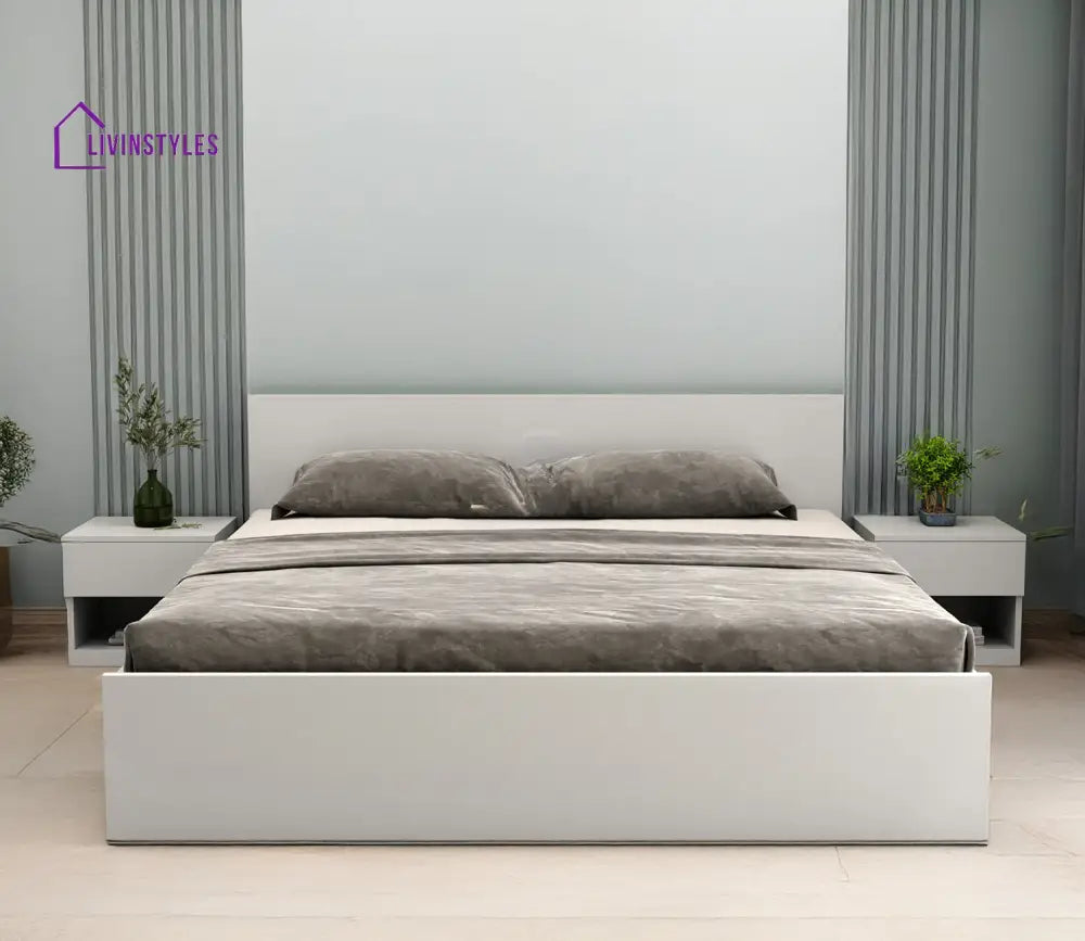 Preksha Engineered Wood Bed in Frosty White Finish