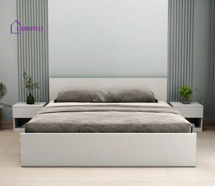 Preksha Engineered Wood Bed in Frosty White Finish King Size - Size 82 X 74