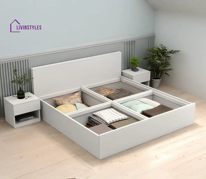 Preksha Engineered Wood Bed in Frosty White Finish King Size - Size 82 X 74