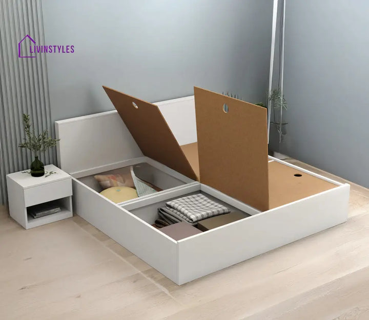 Preksha Engineered Wood Bed in Frosty White Finish King Size - Size 82 X 74