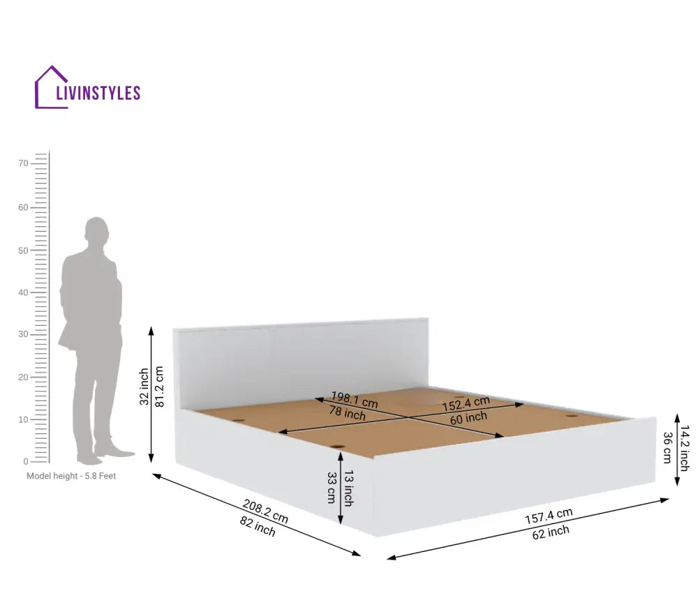 Preksha Engineered Wood Bed in Frosty White Finish Queen Size - 82 X 62 Size