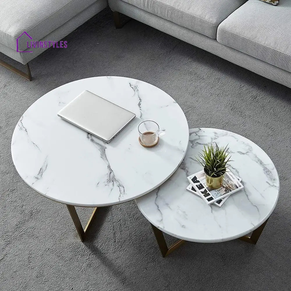 Premium Metallic Nesting Center Tables in Golden Luxurious Base Set of 2 Table