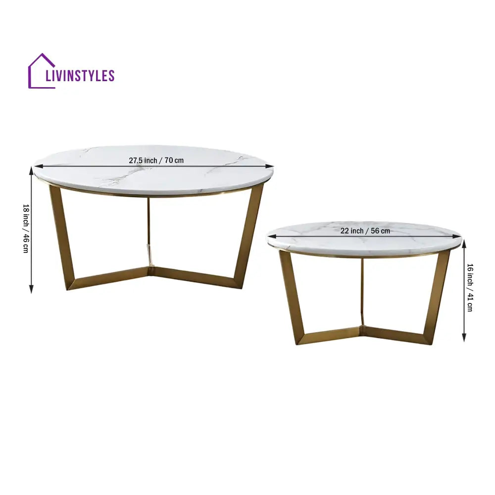 Premium Metallic Nesting Center Tables in Golden Luxurious Base Set of 2 Table