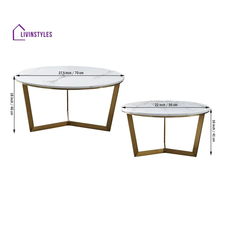Premium Metallic Nesting Center Tables in Golden Luxurious Base Set of 2 Table