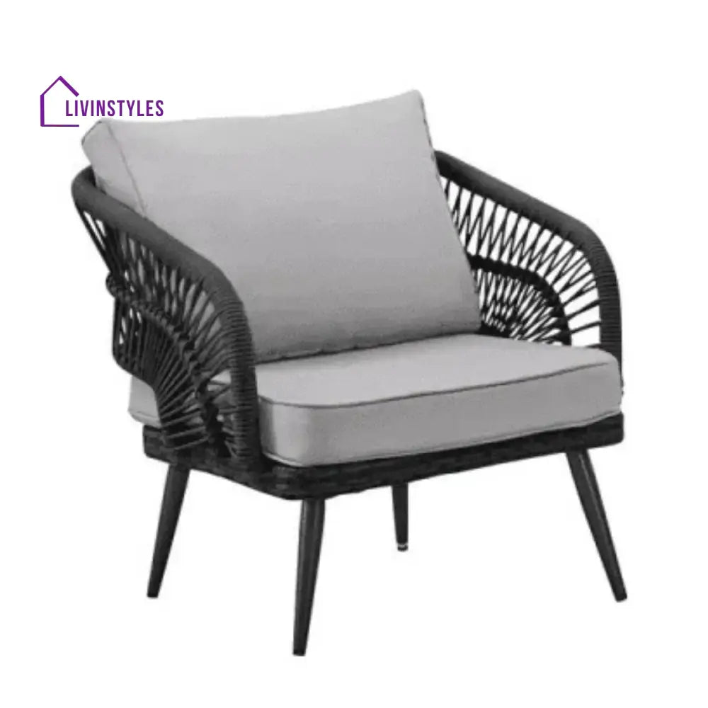 Presley Outdoor Rope 4-Piece Patio Sofa Set with Glass Top Table (Black/Light Grey) - Sofa Set