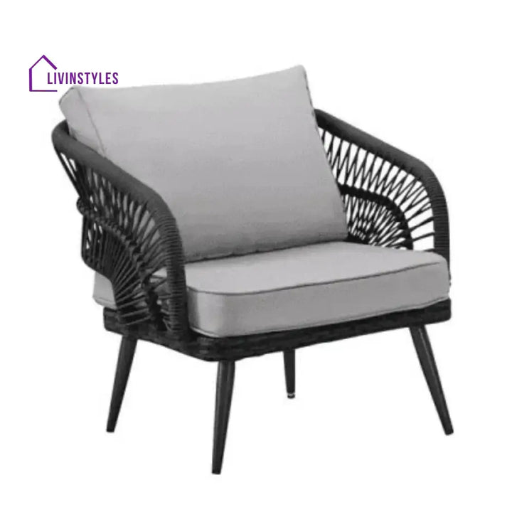 Presley Outdoor Rope 4-Piece Patio Sofa Set with Glass Top Table (Black/Light Grey) - Sofa Set