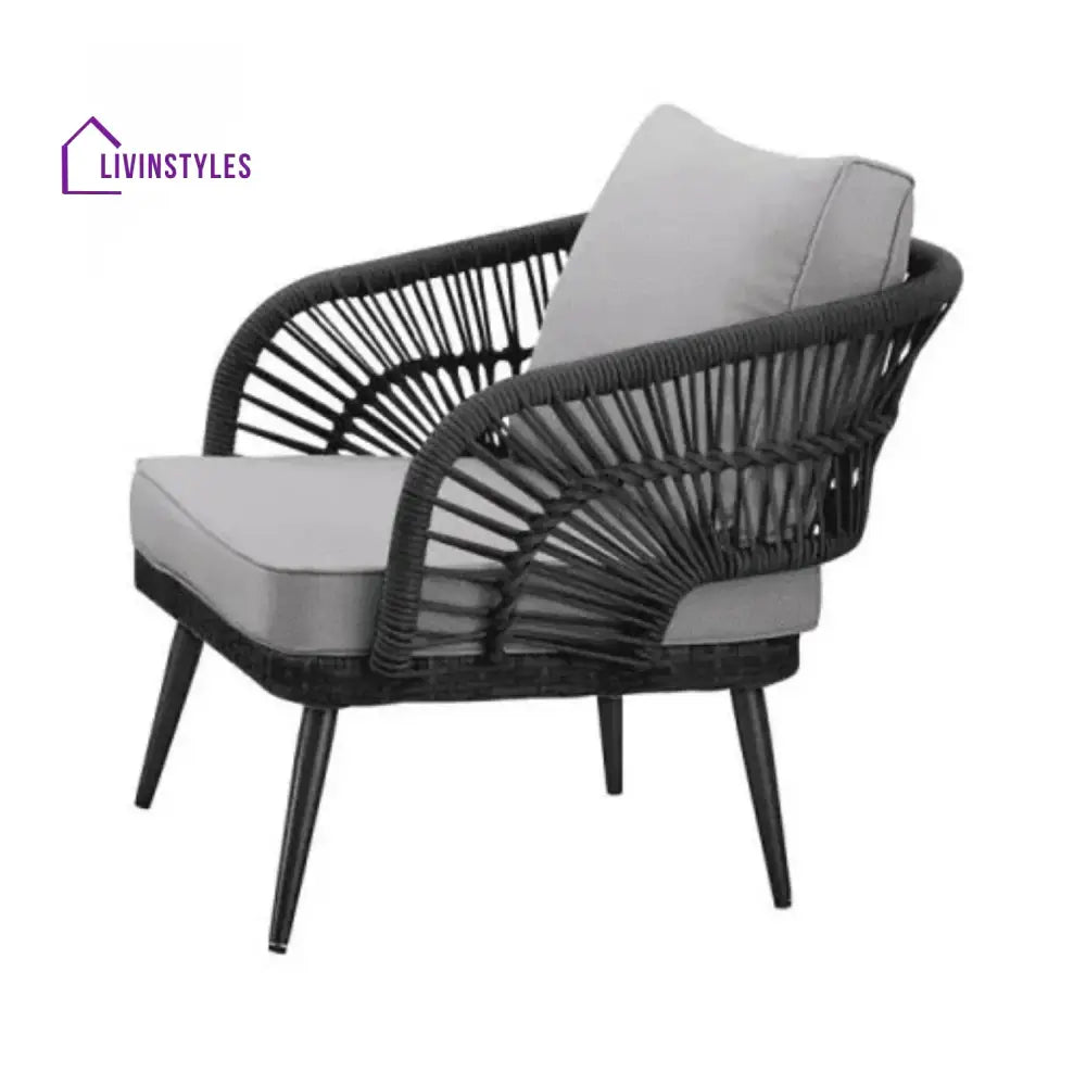 Presley Outdoor Rope 4-Piece Patio Sofa Set with Glass Top Table (Black/Light Grey) - Sofa Set