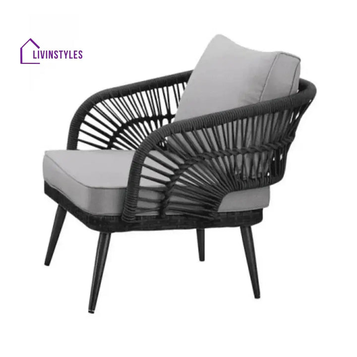 Presley Outdoor Rope 4-Piece Patio Sofa Set with Glass Top Table (Black/Light Grey) - Sofa Set