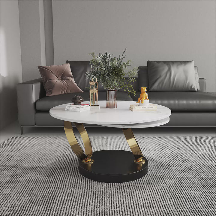Amara Stainless Steel with PVD Coated Coffee Table with Ring-shaped Metal Pedestal