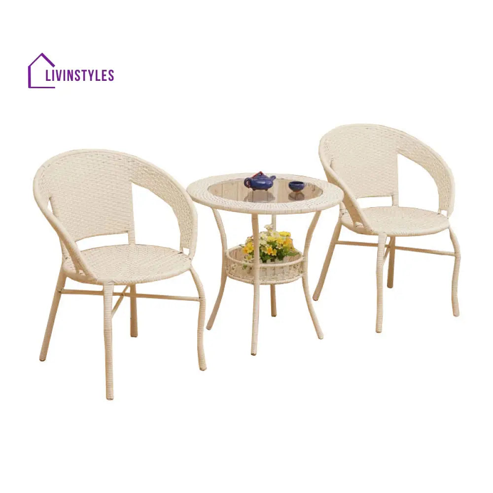 Prishu Outdoor Patio Seating Set 2 Chairs and 1 Table Set (Cream) - Coffee Table Sets