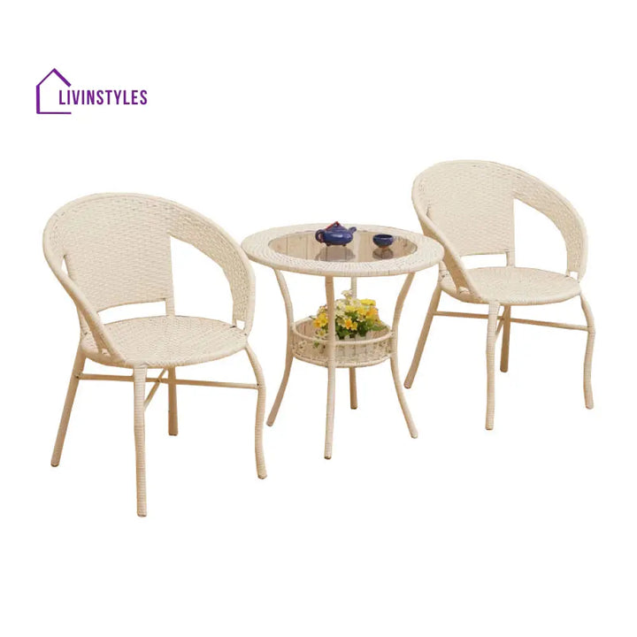 Prishu Outdoor Patio Seating Set 2 Chairs and 1 Table Set (Cream) - Coffee Table Sets