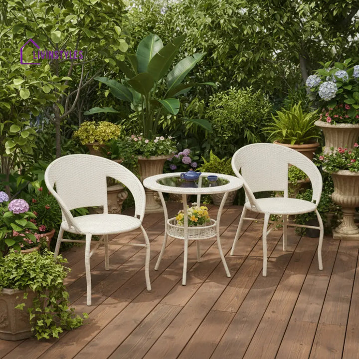 Prishu Outdoor Patio Seating Set 2 Chairs and 1 Table Set (Cream) - Coffee Table Sets