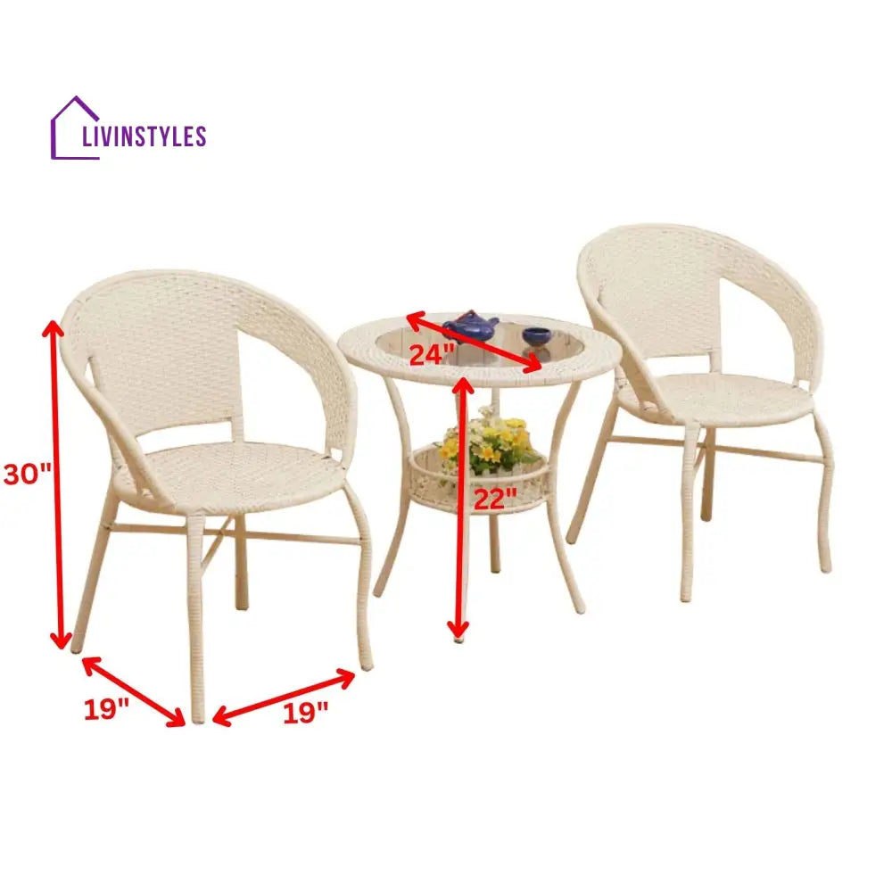 Prishu Outdoor Patio Seating Set 2 Chairs and 1 Table Set (Cream) - Coffee Table Sets